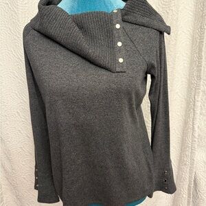 Rafaella Women's Gray Asymmetric Neckline Pullover Ribbed Sweater Sz
Large